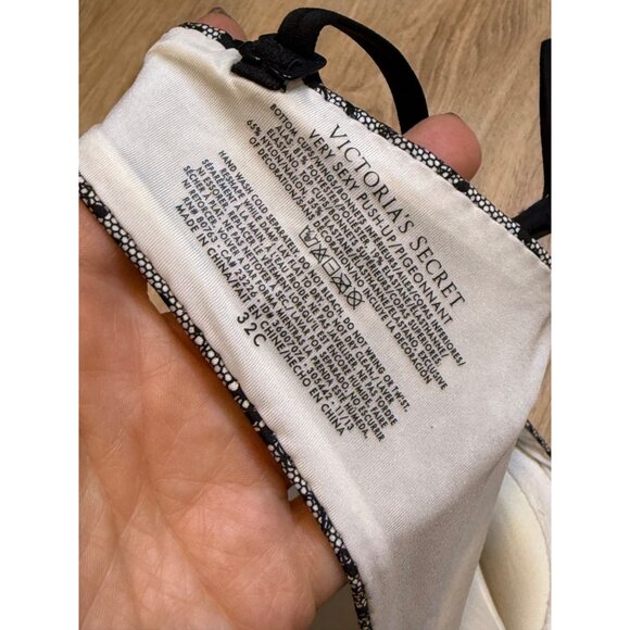 Victorias Secret Push-Up Lace Trim Bra White Black Pink Bow 32C - Picture 3 of 4